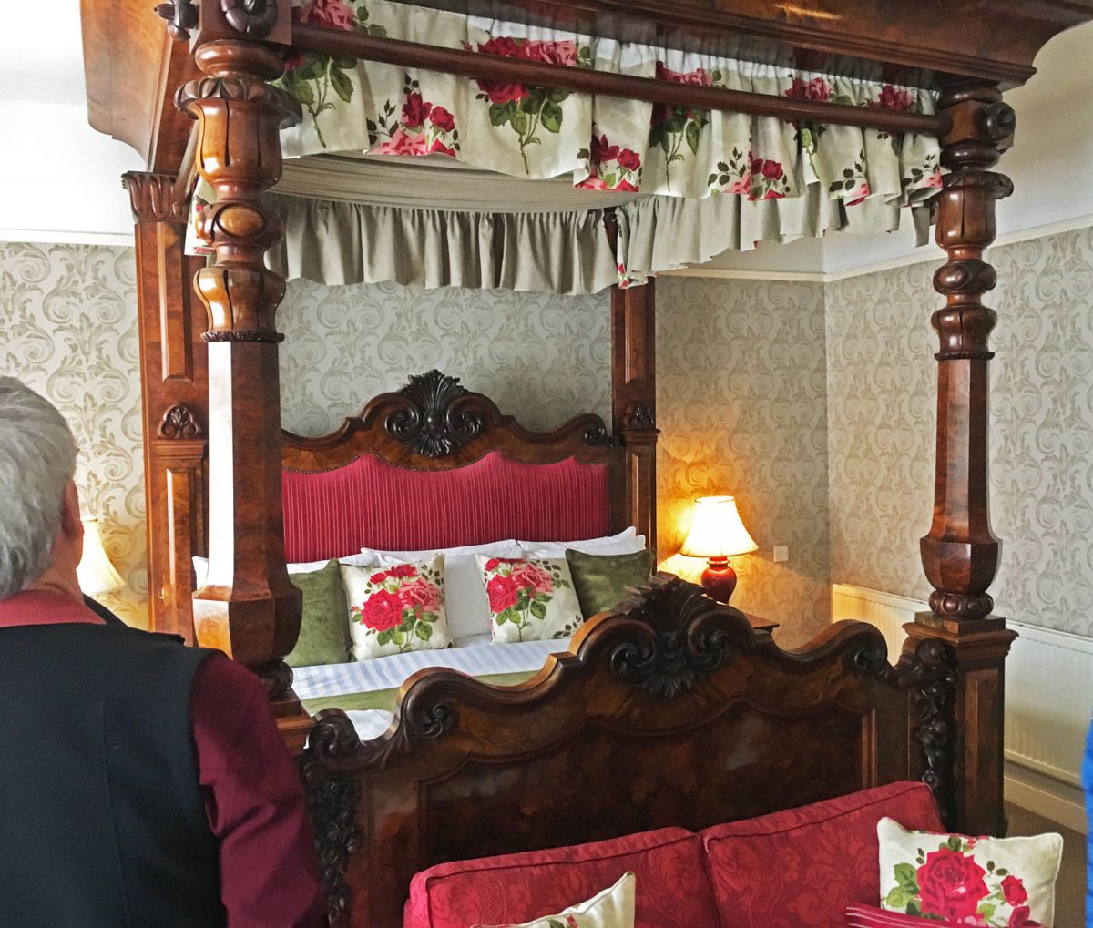 A photo of a four poster bed at the Speech House Hotel