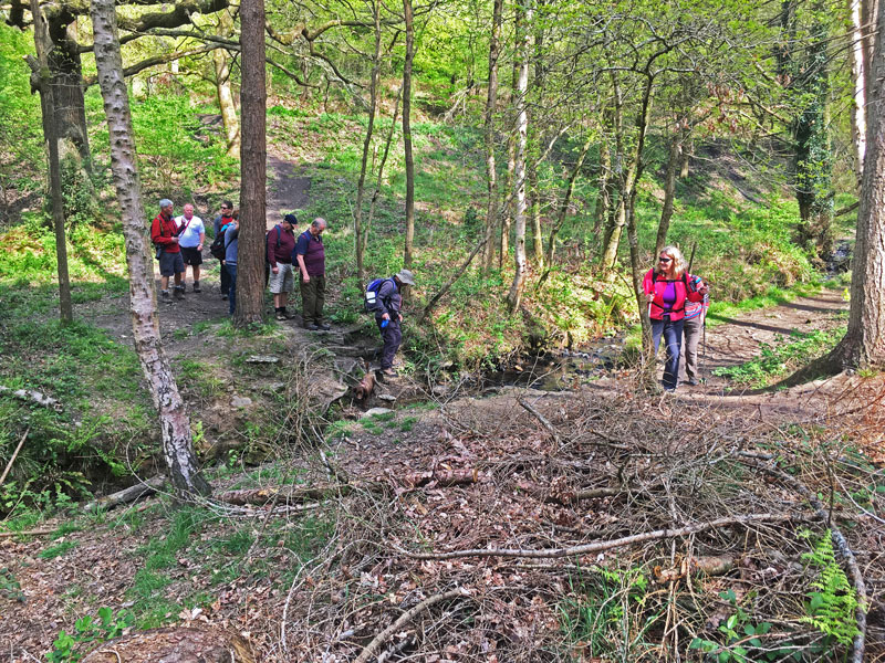 A photo showing Walkers crossing the Rudge Brook at Pillowell